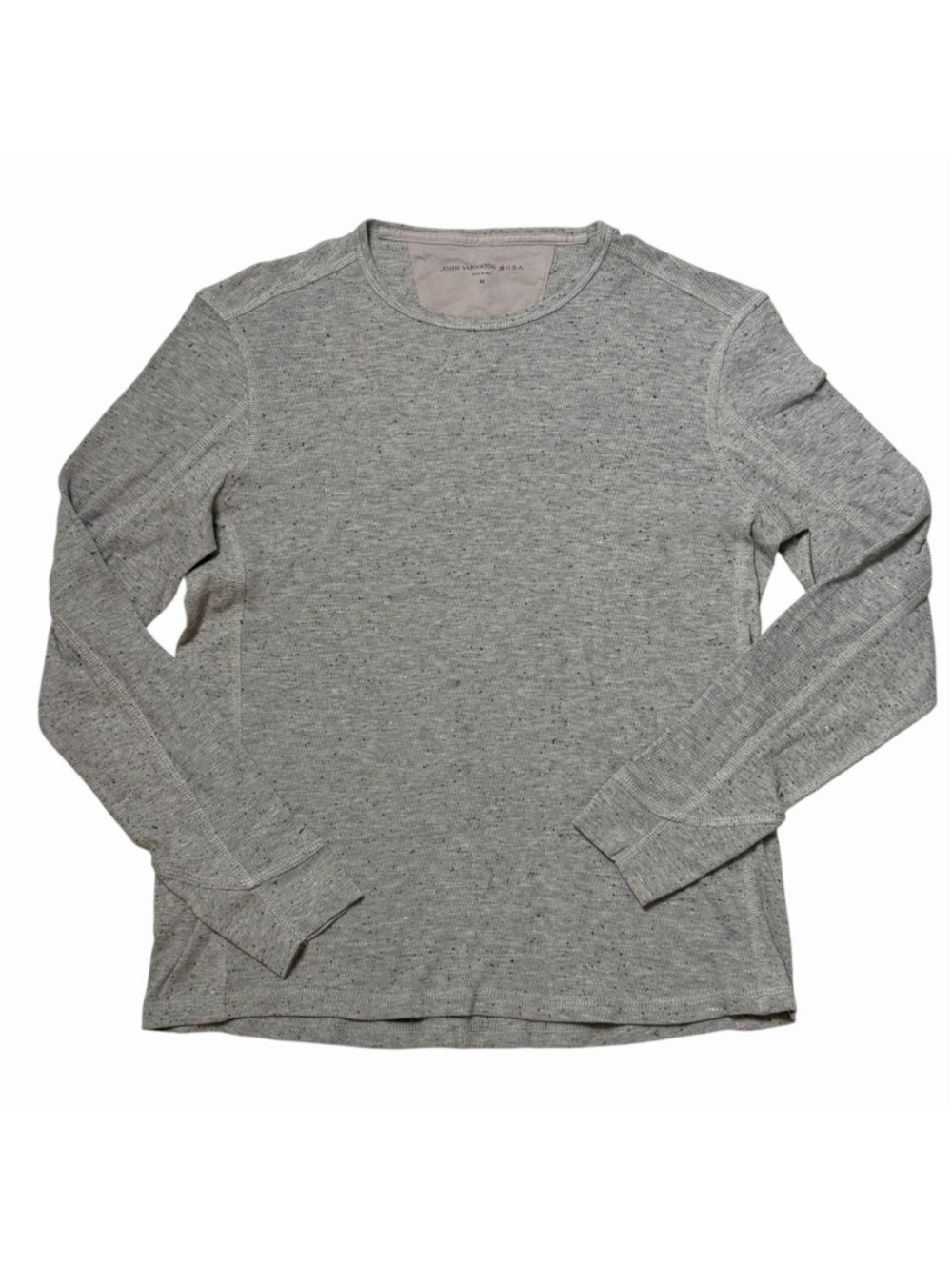 John Varvatos Mens M Gray Speckled Thermal Waffle Long Sleeve Shirt Crewneck